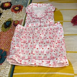 Women's Pink Bunny Print Pajama Set Perfect for Easter Gift NWOT